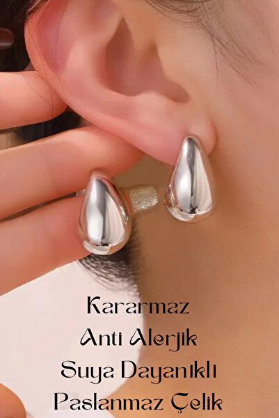 Aslı Jewelry Göz Yaşı Gümüş Damla Çelik Küpe KUP001