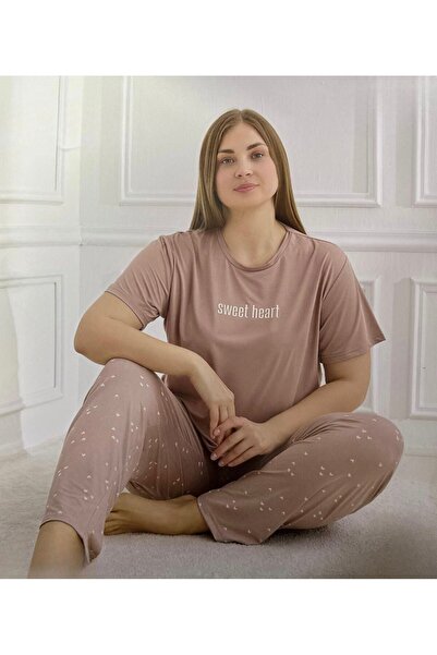 İpek Women's Short Sleeve under Long Plus Size Pajamas Set