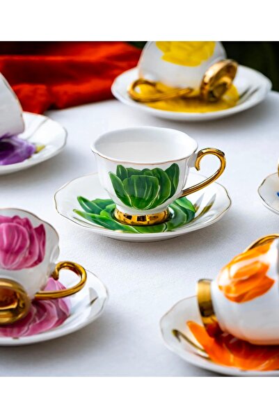 DUKKANI ISTANBUL طقم فناجين قهوة 6 أشخاص ملون 6 قطع فناجين قهوة تركية 90 مل