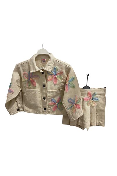 DMB BOYS & GIRLS Dmb Girl's Flower Process Jacket Suit 4-9 Years Ecru
