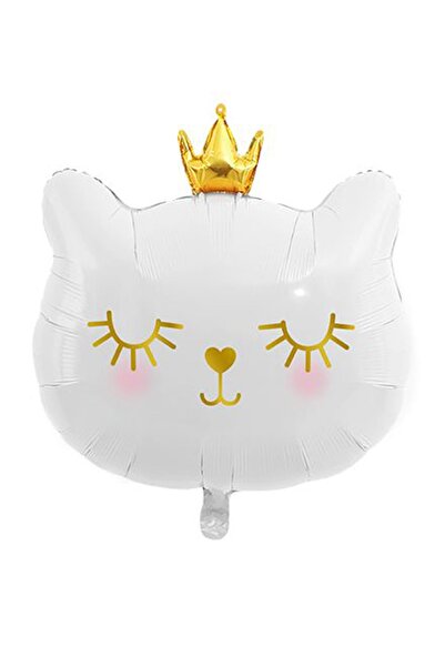 Atölye Mi بالون فويل ذهبي على شكل قطة بيضاء مقاس 60 سم