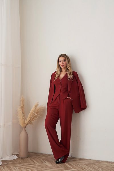 Rabia Çelik Women's Burgundy Vest Pants Blazer Jacket 3 Piece Suit