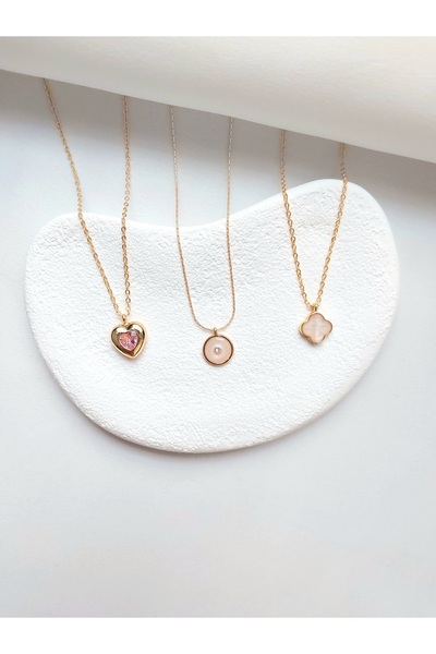 Alexis Carrel Gold 3'lü Kalp Charm Kolye Set – Trend Takı Modeli