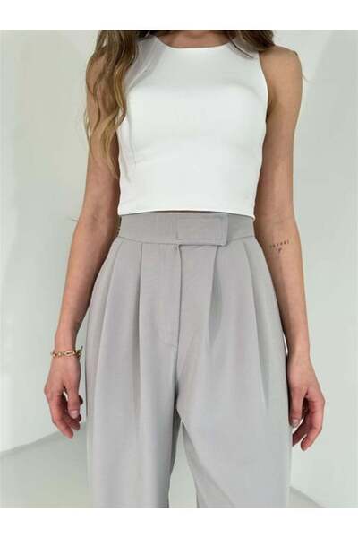 Dali Giyim WOMEN'S BELTED PALAZZO PANT ATLAS FABRIC