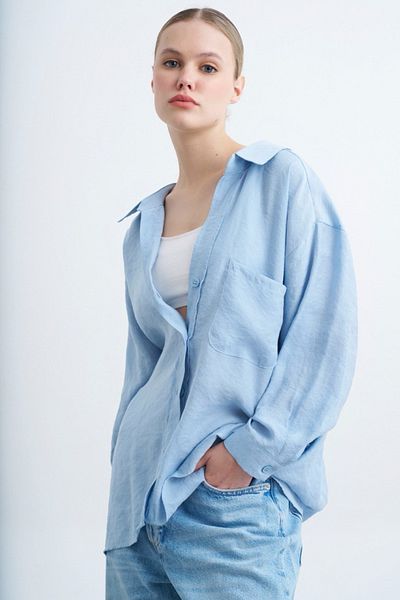 Suzi butik Cămașă de damă, oversize, cu tăietură liberă, albastru deschis