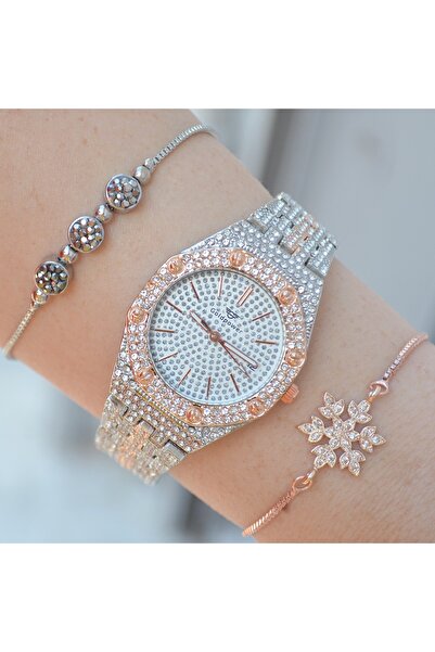 istanbul form Silver Rose Metal Kordon Kadın Saat Kombini 1518