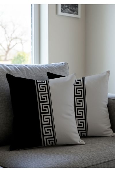 Artvibe Set de huse de pernă decorative pentru cadou, cu model labirint modern, negru gri