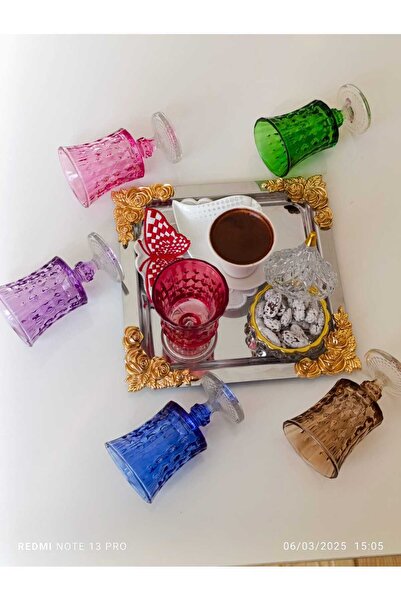 bellanest Eliişi-KRD-6 Renk Kristal Su-Meşrubat Bardağı-Kahveyanı Bardağı-Sun...