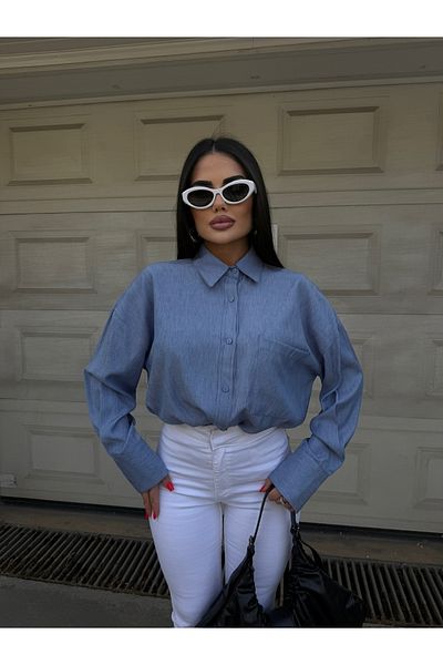 LB Laluna Butik Cămașă din lycra din denim drapat pentru femei