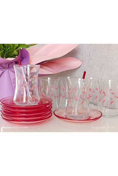 bellanest LAV 12 Parça Renkli LOVELY Çay Seti-6 adet Çay Bardağı-6 adet Çay Tabağı