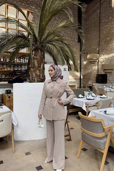 Melike Tatar Stone Jacket Belt Detailed Suit 32-2300