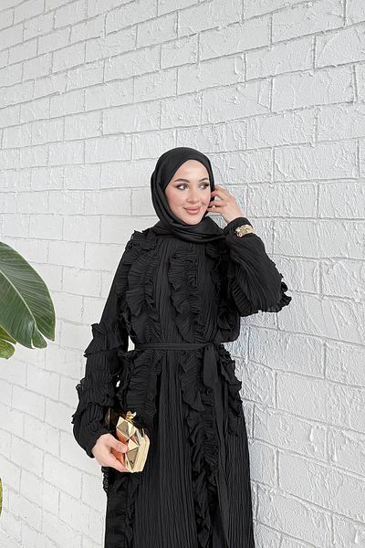 Melike Tatar Black Pleated Detail Dress 32-3027-1