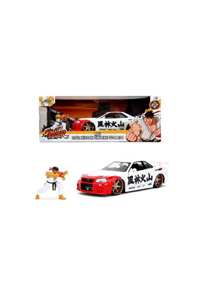 Jada 1/24 Street Fighter Nissan Skyline GTR R34 Ryu Figürü ile Birlikte