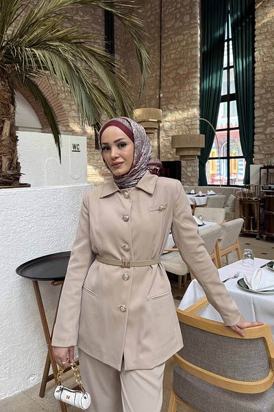 Melike Tatar Stone Jacket Belt Detailed Suit 32-2300