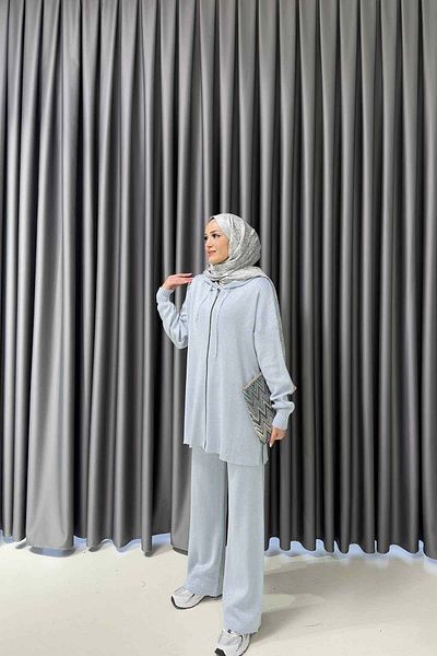 Melike Tatar Bebe Blue Glitter Mercerized Knitwear Set 32-7010