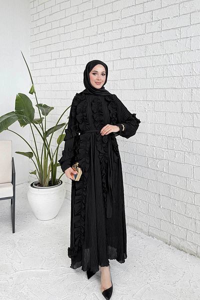 Melike Tatar Black Pleated Detail Dress 32-3027-1