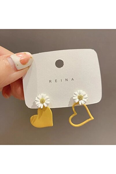 Choice AEH60134Y White Flower Red Heart Earring Stud Neon Yellow Sweet Hallow...