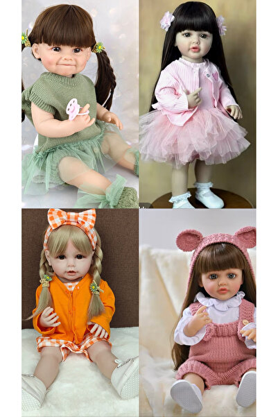 Happystore 55 Cm 22 Inç Gerçekçi Kız Bebek Yumuşak Silikon Uzun Kahverengi Saç Gerçekçi Prenses