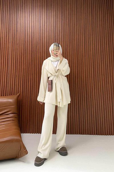 Melike Tatar Knitwear Set - Stone Cardigan, Model 3-3004-1