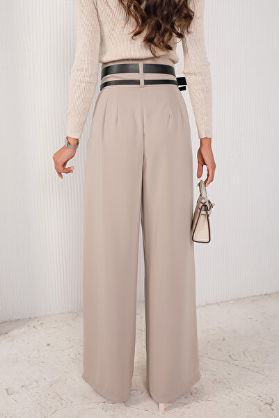 Melike Tatar Stone Double Belted Palazzo Trousers 32-2240