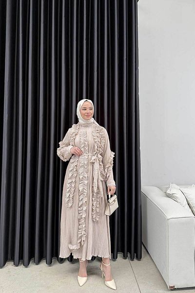 Melike Tatar Pleated Detailed Jewelled Dress - 32-3027