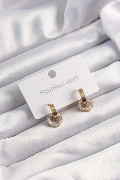 Clariss 316L Steel Gold Color Zircon Stone Hoop Model Earrings