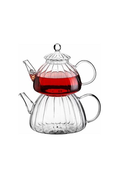 TEKBİR PORSELEN Large Glass Borosilicate Teapot Set