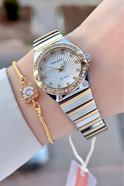 Ferrucci Gold Gümüş Renk 28 Mm Kadın Kol Saati Ve Bileklik