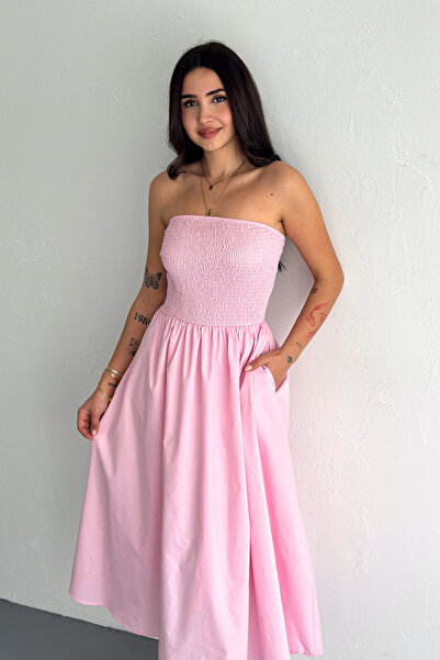 TrendyFashion Γυναικείο Ροζ Gipeli Στράπλες Φόρεμα Dakron