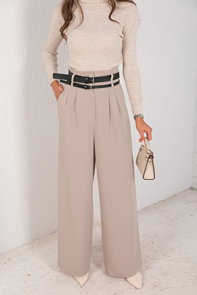 Melike Tatar Stone Double Belted Palazzo Trousers 32-2240