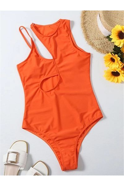 loventy Women's Swimsuit New Season Shoulder and Chest Detail Swimsuit