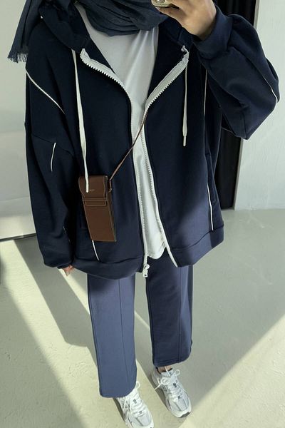 Melike Tatar Dark Blue Three Thread Piping Suit 32-3410