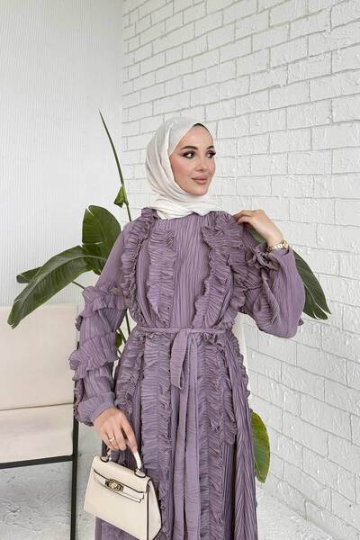 Melike Tatar LEYLAK Pilise Detaylı Elbise 32-3027-1