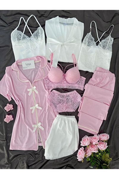 Lena Homewears Ροζ Timeless Luxury 8 τεμαχίων σε κουτί γιγαντιαία πιτζάμες σα...