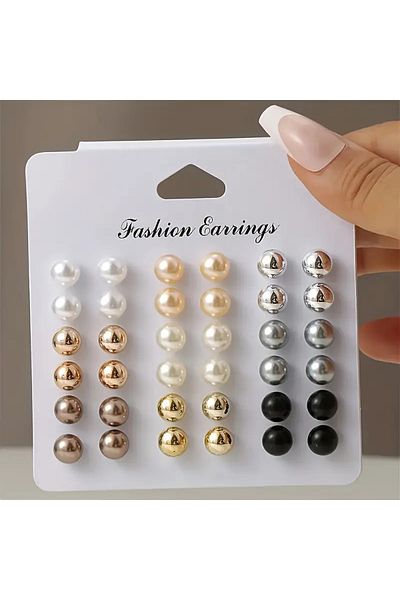 Eva Flore 18 Pair Pearl Nail Earrings Set -,Earring Set