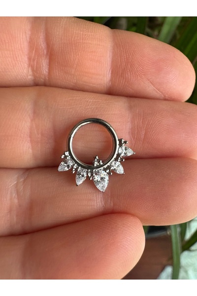 Bylin Zirkon Taşlı Titanyum Daith,Septum,Helix Kilitli Halka Piercing-Halka Ç...