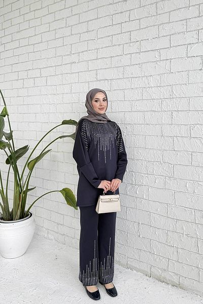 Melike Tatar SÖTÉTKÉK Stone részletes búvárruha - 3-5206