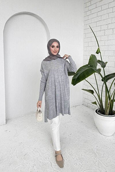 Melike Tatar GRİ Desenli Triko Tunik 70-2173
