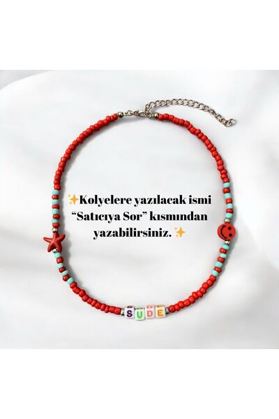 LeylanTakı Leylan Takı  Kırmızı Gülen Yüz Motifli İsimli Çocuk Kolye