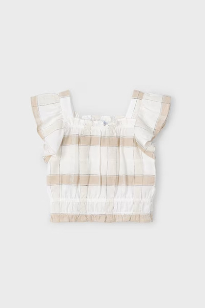 MAYORAL 03183-27 Beige Plaid Linen Bluz