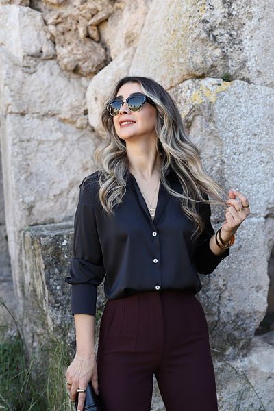 bytugcekaya Cămașă neagră cu mânecă lungă din satin