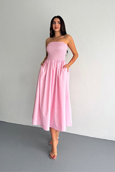 TrendyFashion Γυναικείο Ροζ Gipeli Στράπλες Φόρεμα Dakron