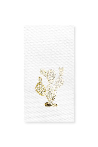 Story 40X40 cm Gold Foil Cactus Patterned 16-Piece 1/8 Fold White Colored Paper Napkins