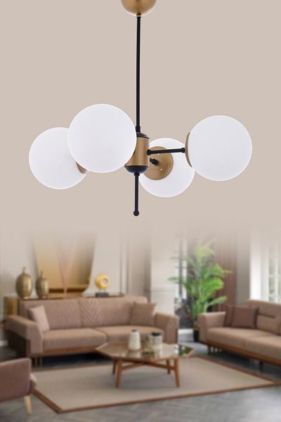Step Aydınlatma Ava Black-Tumbled 4-Armed Modern Living Room Y. Room O. Room Chandelier
