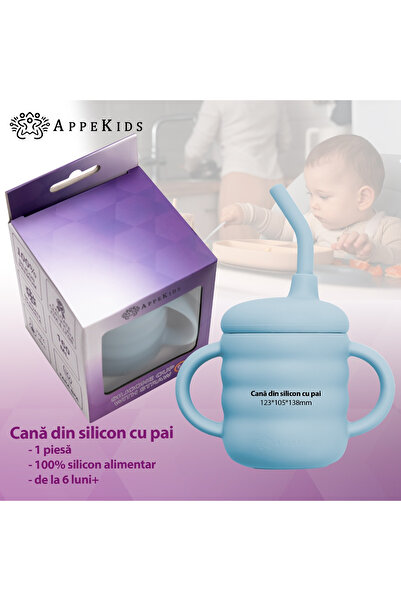 APPEKIDS Silikonový hrnek s brčkem, - akvamarínová modrá