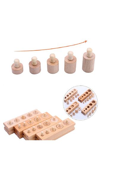 Micostore Cilindri Montessori - 4 Seturi Cilindri Lemn Natur Cu Buton