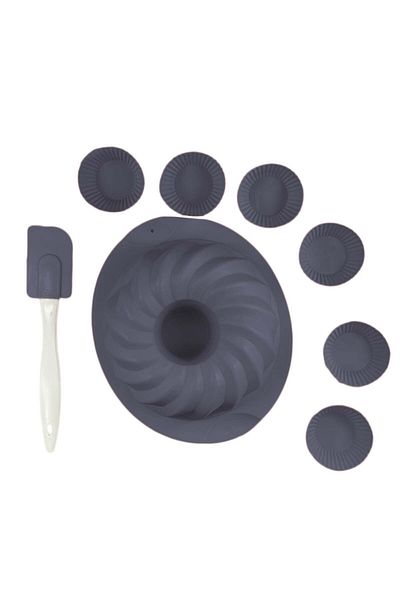 mys silicone Set forme silicon pentru Prajituri si Tort, Guguluf, cu spatula si 6 piese pentru briose