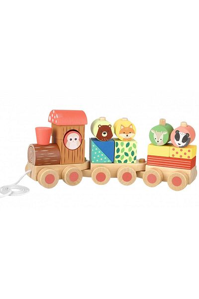 Orange Tree Toys Ξύλινο τρένο με σχήματα και ζώα,