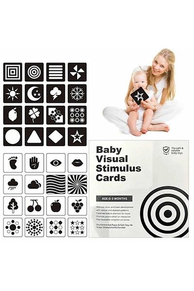 Micostore Set 16 carduri stimulare vizuala bebe 0 - 3 luni, cartonase flash bebelusi cu 32 imagini alb negru
