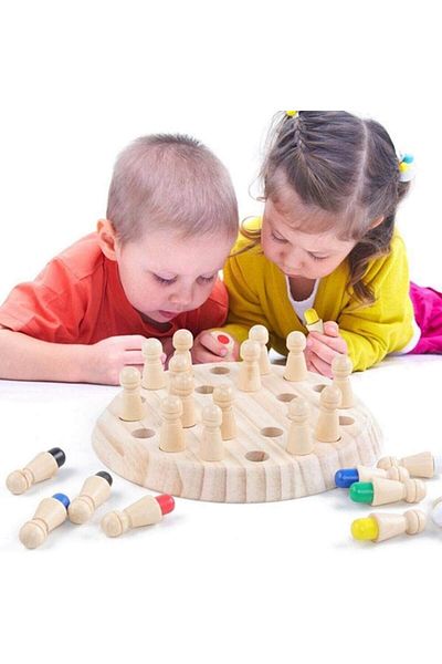 Micostore Joc De Memorie Pentru Copii, Tip Sah Cu 24 Pioni, Din Lemn, 16 Cm, Memory Chess, 3 Ani